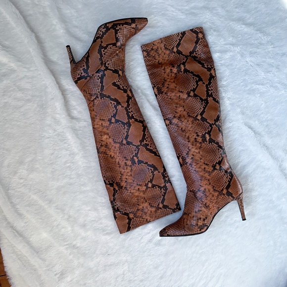 Luca Valentini Made in Italy Brown Camel Reptile OTK Over The Knee Boots 40 - Picture 6 of 17